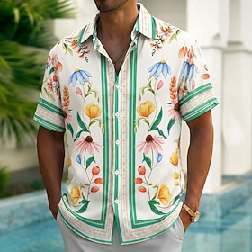 Men's Floral Plant Shirt Summer Shirt Button Up Shirt Short Sleeve Fashion Casual Outdoor Beach Vacation Wear Summer Spring Turndown 3D Print Button Up Shirts