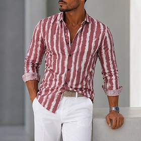 Men's Shirt Dress Shirt Non Iron Shirt Button Up Shirt Striped Casual Daily Black Red Dark Blue Long Sleeve Turndown All Seasons Clothing Apparel Color Block