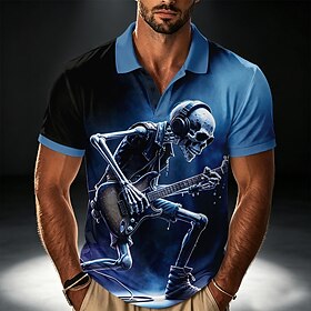 Halloween Men's Skull Polo Shirts Short Sleeve Polo Shirts Collared Shirts Casual Street Athleisure 3D Print Buttons Spring Summer Blue Red Purple