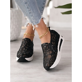 Zapatillas de deporte sin cordones con suela de plataforma y malla con lentejuelas doradas para mujer: elegantes zapatos casuales para fiestas y ocasiones espe