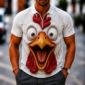 Men's 3D Cartoon Chick Polo Shirts Zip Polo Short Sleeve Turndown Casual / Sporty Casual Daily Sports Outdoor 3D Print Summer Spring Fall 1# 2# 3#