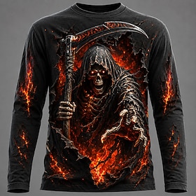 Men's Skeleton T Shirt Long Sleeve T shirt 3D Print Crew Neck Shirt Fashion Exaggerated Casual Daily Street Black 1 Black Black 2 Summer Spring Fall Clothing A