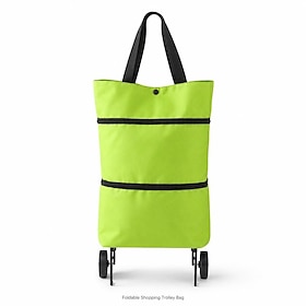 Foldable Shopping Trolley Bag with Wheels, Portable Reusable Grocery Tote, Lightweight Rolling Shopping Cart Bag with Carry Handles for Supermarket, Travel, La