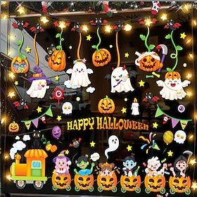 Halloween Window Clings Double Sided, Reusable Static Stickers for Kids Home School Storefront Decor, Cute Witch Ghost Pumpkin Monster Decals for Glass Window