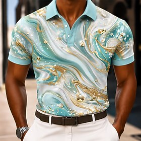 Men's Geometic Marble Polo Shirts Short Sleeve Polo Shirts Collared Shirts Casual Athleisure 3D Print Buttons Breathable Mesh Spring  Summer 1# 2# 3#