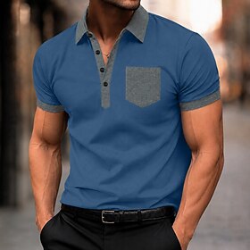 Men's Polo Shirts Casual Business Turndown Short Sleeve Leisure Comfortable Plain Buttons Breathable Summer Spring Regular Fit Blue Black Navy Blue Orange Polo