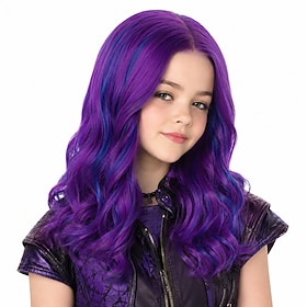 Magische Academie Meid Lange Golvende Paarse Cosplay Halloween Pruik