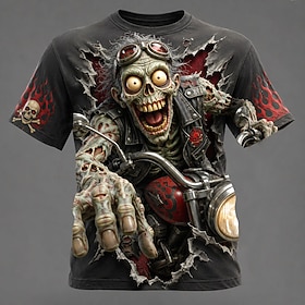 Halloween Men's Skull Zombies Bone T Shirt Short Sleeve T shirt 3D Print Crew Neck Shirt Gothic Street Dark Party Black Purple Green All Seasons Clothing Appar