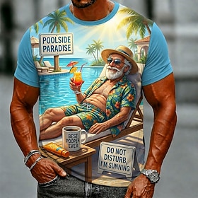 Men's Old Man T Shirt Short Sleeve T shirt 3D Print Crew Neck Shirt Funny Casual Daily Street Blue Light Blue Blue 1# Summer Spring Clothing Apparel S M L XL 2