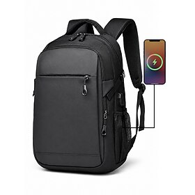 Men's Student Laptop Backpack, Black Or Gray Water-Resistant Polyester Large-Ca…