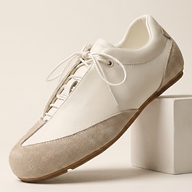 Men's White Beige Lace-Up Casual Shoes, Minimal Low Top Sma…