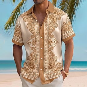 Men's Geometric Multicolor Abstract Liquid Art Shirt Satin Shirt Dress Shirt Short Sleeve Fashion Casual Daily Vacation Summer Spring Turndown Collared Shirts