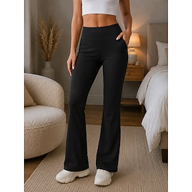 Women's Slacks Straight Streetwear Casual Full Length Natural Plain Pocket Elastic Waist Soft Street Holiday Weekend claret Depression Green Grey Black Fall Re