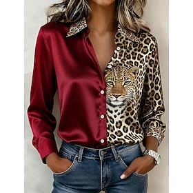 Women's Shirt Buttons Print Graphic Leopard Elegant Vintage Daily Long Sleeve Shirt Collar Regular Tops Casual Daily Work Blue Black Red Green Summer Spring Fa