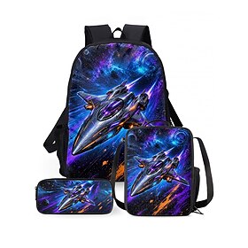 Boy's Graffiti Sprayer Backpack 3-Piece Set, Lightweight Polyester Large Capacity Multi-Compartment School Bag with Insulated Lunch Bag  Pencil Case for Back t