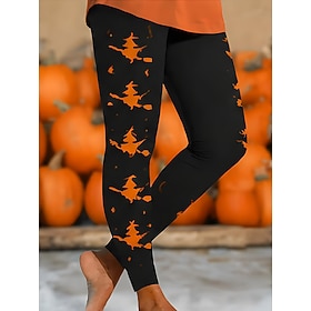 Halloween Women's Leggings Elegant Punk Vacation Full Length High WaistPants Graphic Cat Pumpkin Print Comfort Comfortable Stretchy Vacation Formal Black Purpl