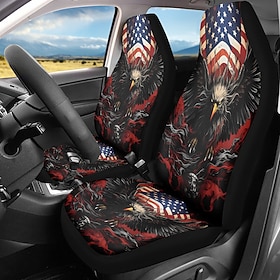 2 PCS Universal Car Seat Covers Front Seats, American Flag Bald Eagle Patriotic Print, Breathable Elastic Fabric Seat Protector for Cars Trucks SUVs, Auto Inte