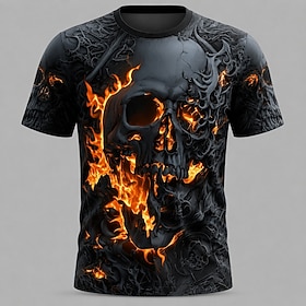 Halloween Men's Skull T Shirt Short Sleeve T shirt 3D Print Crew Neck Shirt Dark Casual Daily Street Blue Red Purple Summer Spring Clothing Apparel S M L XL 2X