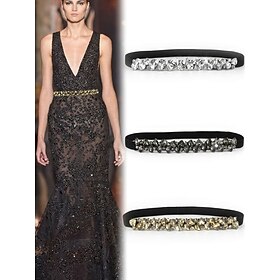 Women's Faux Leather Crystal Embellished Waist Belt, Elegant Dress Sash in Black White Gold for Wedding, Party, Evening Gown, Banquet, Cocktail and Formal Occa