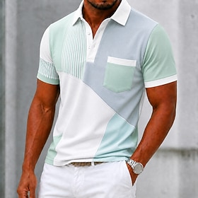 Men's Color Block Geometic Polo Shirts Short Sleeve Polo Shirts Collared Shirts Business Casual Outdoor Athleisure Daily Wear 3D Print Buttons Summer Spring Bl