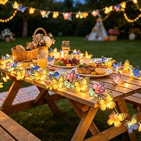 Solar Outdoor Fairy String Lights Butterfly Colorful Lights 5m 20LEDs Waterproof Garden Balcony Porch Christmas Wedding Party Yard Fence Landscape Decorative L