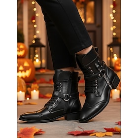 Men's Halloween Gothic Ankle Boots with Buckle Detail, Stylish Pointed Toe Casual Boots for Modern Men, Perfect for Halloween Parties, Night Events and Streetw