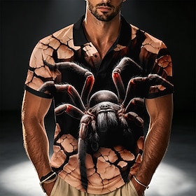Halloween Men's Spider Polo Shirts Short Sleeve Polo Shirts Collared Shirts Casual Street Athleisure 3D Print Buttons Spring  Summer Brown