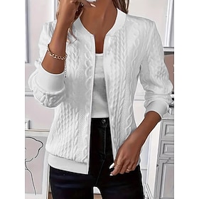 Women's Bomber Jacket Lightweight Comfortable Zipper Sports Modern Casual Casual Regular Collarless Regular Long Sleeve Outerwear White Pink Navy Blue Fall Win
