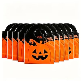 50 Pcs Halloween Treat Bags with Handles, Pumpkin Jack-o-Lantern Plastic Goody Bags, Trick or Treat Candy Gift Bags, Portable Snack Favor Bags for Halloween Pa 50 Pcs Halloween Treat Bags with Handles, Pumpkin Jack-o-Lantern Plastic Goody Bags, Trick or Treat Candy Gift Bags, Portable Snack Favor Bags for Halloween Pa