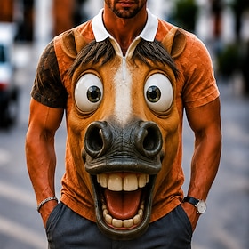 Men's Horse 3D Cartoon Polo Shirts Zip Polo Short Sleeve Turndown Casual / Sporty Casual Daily Sports Outdoor 3D Print Summer Spring Fall 1# 2# 3#