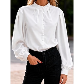 Women's Satin Top Satin Blouse Elegant Fashion Work Long Sleeve Stand Collar Regular Tops Casual Daily Holiday Blue White Yellow Pink Wine Summer Fall