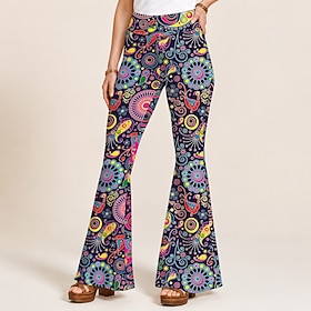 Retro Vintage Boho 1970er Schlaghosen Schlag-Leggings Hippie Disco Paisley-Muster Stammes Kostüm Damen Halloween Karneval Musikfestival Retro-Mottoparty Erwach