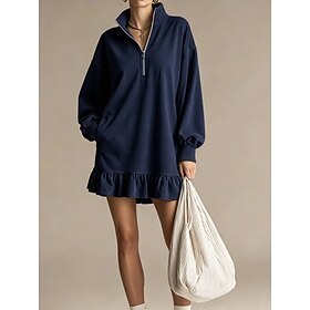 Women's Mini Dress Sweatshirt Dress Casual Dress Classic Modern Daily Vacation Loose Fit Plain Long Sleeve Stand Collar Denim Blue Black Wine Coffee Fall Winte