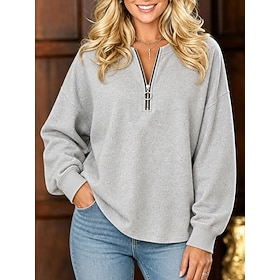 Damen Pullover Sweatshirts Viertel Postleitzahl Einfach Mode Klassisch Modern Langarm Rundhals Normale Oberteile Lässig Straße Grau Herbst Winter