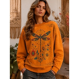 Women's Sweatshirts Print Graphic Animal Active Vintage Fashion Long Sleeve Crew Neck Regular Tops Casual Home Orange Beige Spring Fall Winter