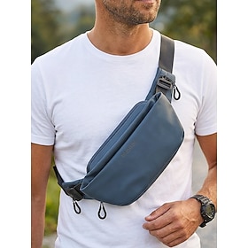 Men's Waterproof Polyester Sling Bag Multi Pocket Large Capacity Crossbody Waist Pack with Adjustable Strap, Lightweight Chest Bag for Travel Hiking Outdoor Cy