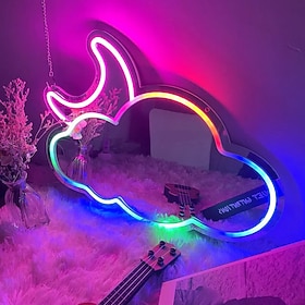 RGB Color Changing LED Neon Mirror Sign, USB Powered Dimmable Wall Hanging Light with Dynamic Chasing and Flowing Modes, Decorative Lamp for Girls Bedroom, Kid