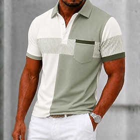 Men's Color Block Geometic Polo Shirts Short Sleeve Polo Shirts Collared Shirts Business Casual Outdoor Athleisure Daily Wear 3D Print Buttons Spring Summer B
