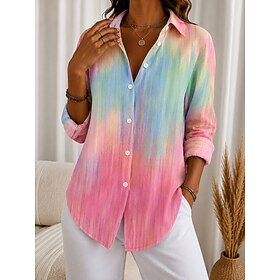 Women's Shirt Blouse Buttons Print Graphic Abstract Stylish Classic Modern Long Sleeve Shirt Collar Regular Tops Casual Daily Holiday Yellow Pink Orange Summer
