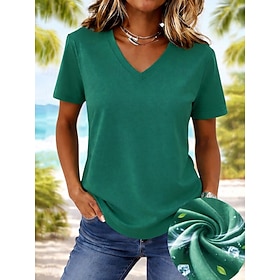 Women's Ice silk cool Antibacterial fabriT Shirt Cotton Shirt Tee Top Solid Color Fashion Stylish Basic Short Sleeve V Neck Regular Tops Casual Daily Going o