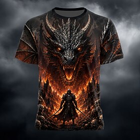 Halloween Men's Skull Dragon Bone T Shirt Short Sleeve T shirt 3D Print Crew Neck Shirt Gothic Street Dark Party Pink Purple Orange All Seasons Clothing Appare