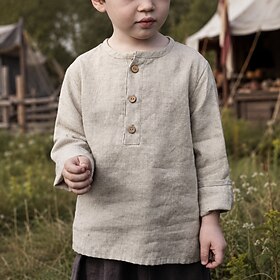 Retro Vintage Medieval Renaissance Shirt Long Sleeves Pirate Vikings Peasant Solid Color Fancy Dress Unisex Viking Pirate Halloween Carnival Daily Wear LARP Re