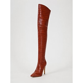 Women's White Faux Leather Over-the-Knee Boots, Pointed Toe Stiletto Heel Thigh-High Boots for Fashion-Forward Women, Party, Club, Date Night and Stage Wear