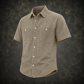DenimTone™ Men's Collared Washed Stretch Denim Shirt Stretch Comfort Easy Movement Short Sleeve 2-Pocket Summer-to-Fall Casual
