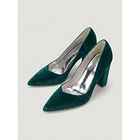 Women's Royal Blue Velvet Block Heel Pumps - Elegant Pointed Toe High Heels for Cocktail Party, Resort Evening Wear, Wedding Guest