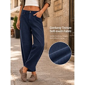 Women's Wide Leg Corduroy Pants Chinos Vacation Vintage Fashion Full Length High Waist Comfort Vacation Black Dark Green Brown ash-colored Spring Fall Winter