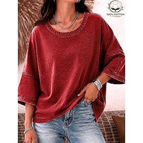 Women's Shirt Boho Shirt Lace Shirt Casual Shirt Lace Trim Solid Color Elegant Bohemia Daily Long Sleeve V Neck Regular Tops Casual Daily Holiday Blue Red Spri