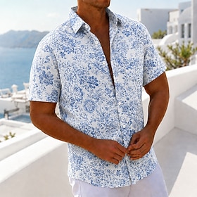Men's Floral Plants Shirt Summer Shirt Button Up Shirt Short Sleeve Vintage Fashion Casual Daily Outdoor Holiday Summer Spring Turndown 3D Print Front One Pock
