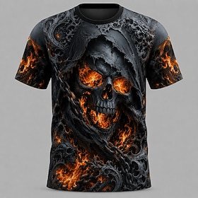 Halloween Men's Skull T Shirt Short Sleeve T shirt 3D Print Crew Neck Shirt Dark Casual Daily Street Blue Red Purple Summer Spring Clothing Apparel S M L XL 2X
