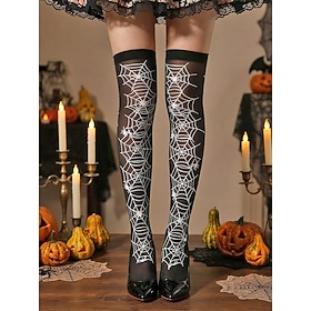 Women's Polyester Halloween Over-the-Knee Socks Spider Web Bat Bloody Pattern Thigh High Socks for Costume Party, Cosplay, Gothic Outfits, Festival Wear and Ha